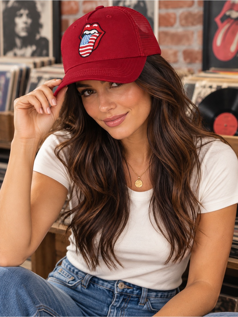 NWT Lucky Brand Rolling Stones Trucker Hat with Embroidered Logo